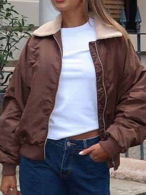 NWT White FOX Brown Bomber Jacket SIZE M/L